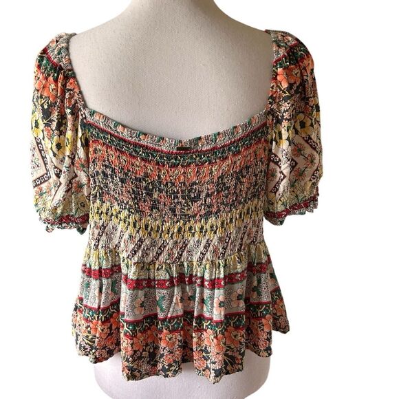 O’Neill Isabela Floral Top Women’s Large Peasant Boho Blouse Smocked - Picture 4 of 6